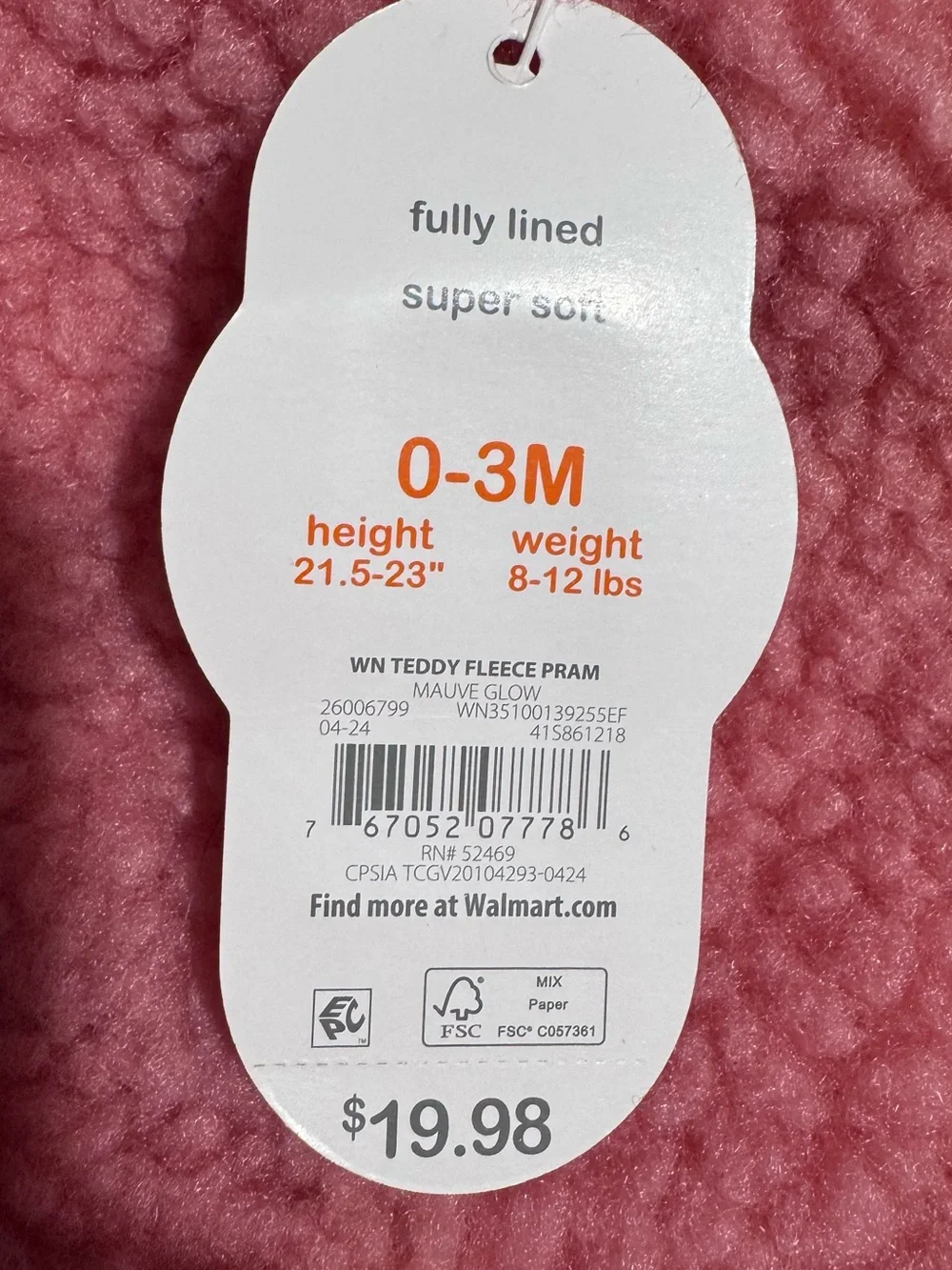 Nwts 0-3 mos Cozy Teddy Fleece One-Piece for Babies - Pink